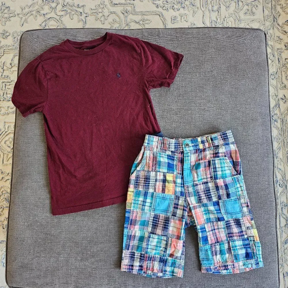 The Childrens Place & Polo Ralph Lauren Checkered Shorts & Shirt Set Size Medium